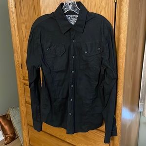 Affliction men's large dress shirt. Black with red design on upper back